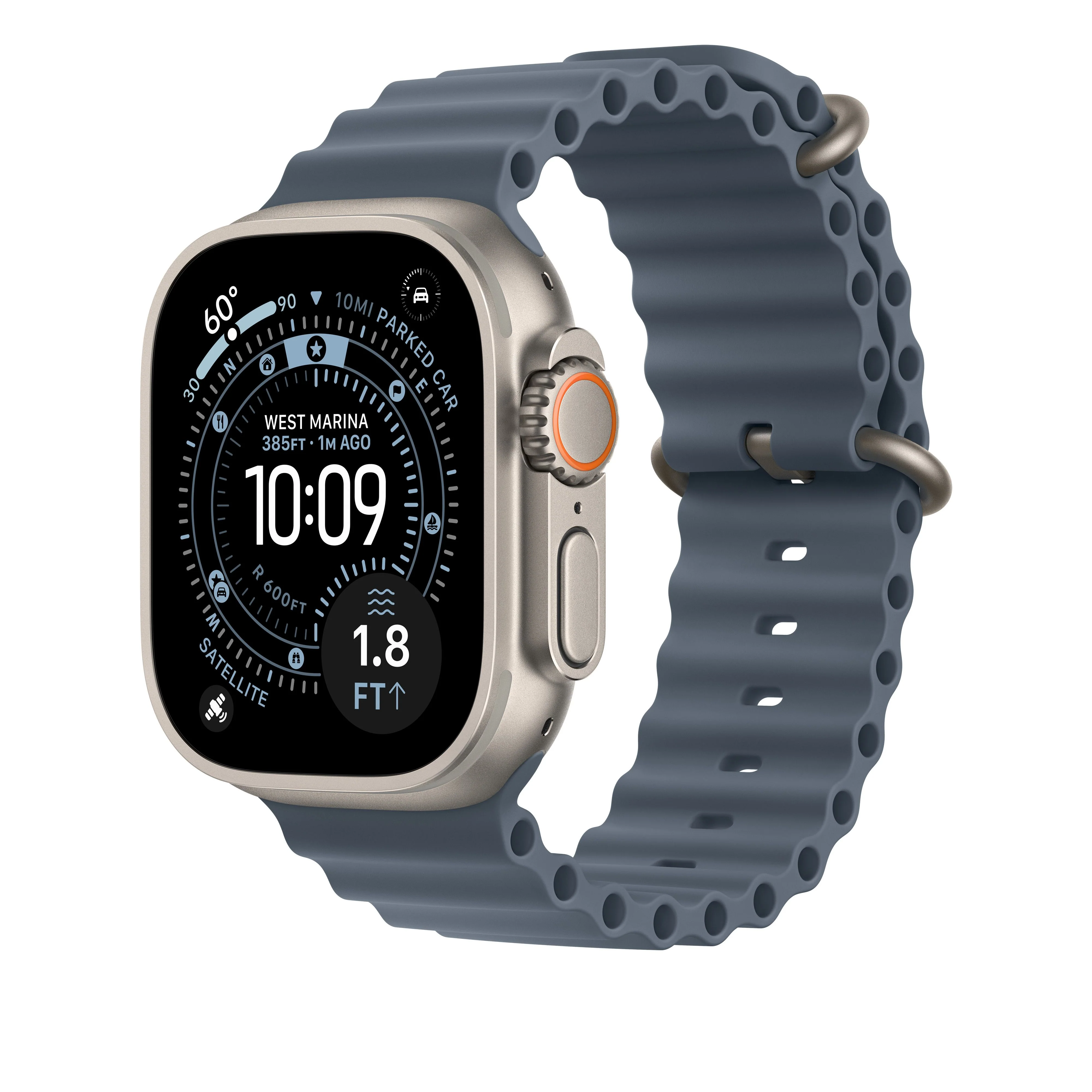 Bracelete Ocean azul‑âncora de 49 mm - Titânio natural
