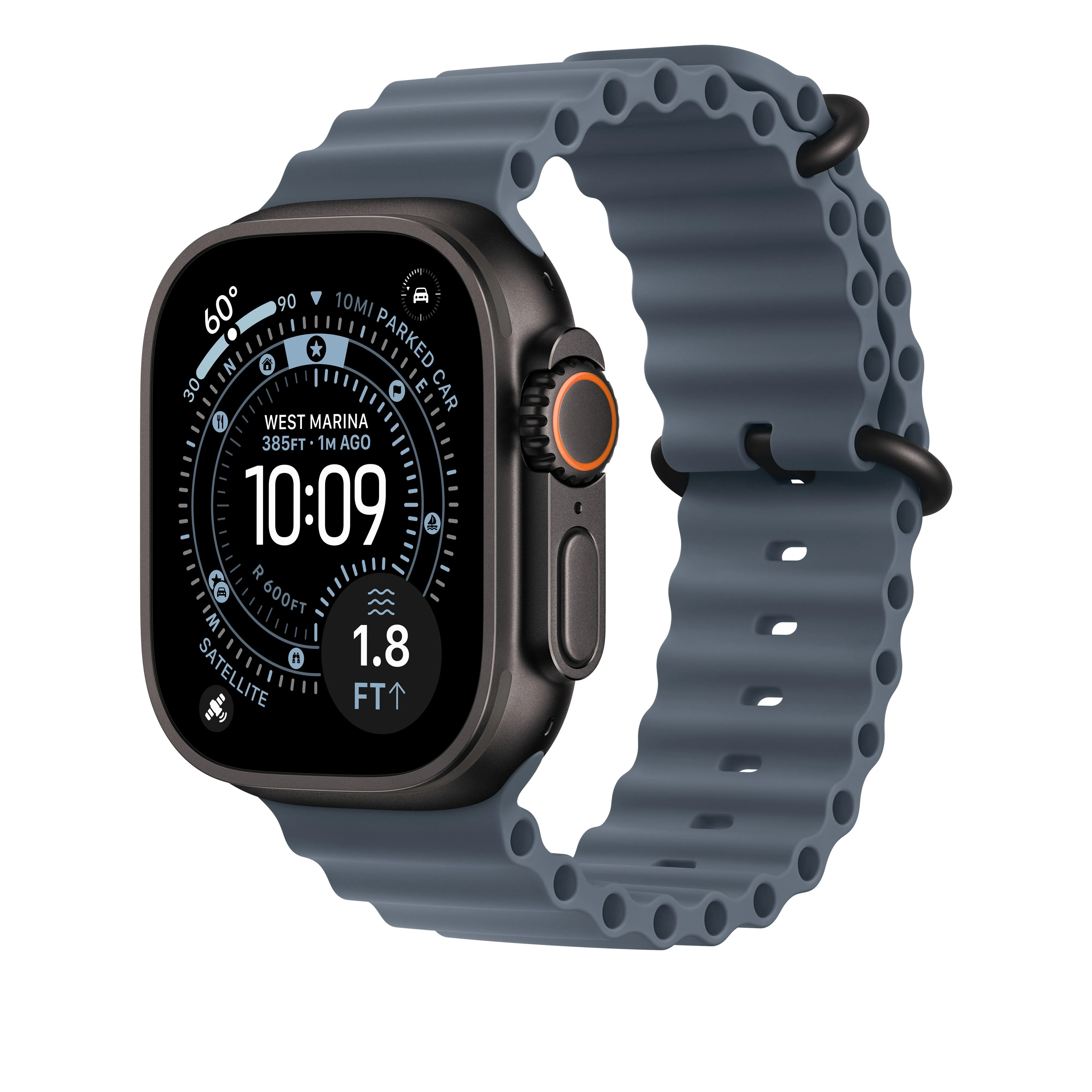 Bracelete Ocean azul‑âncora de 49 mm - Titânio preto