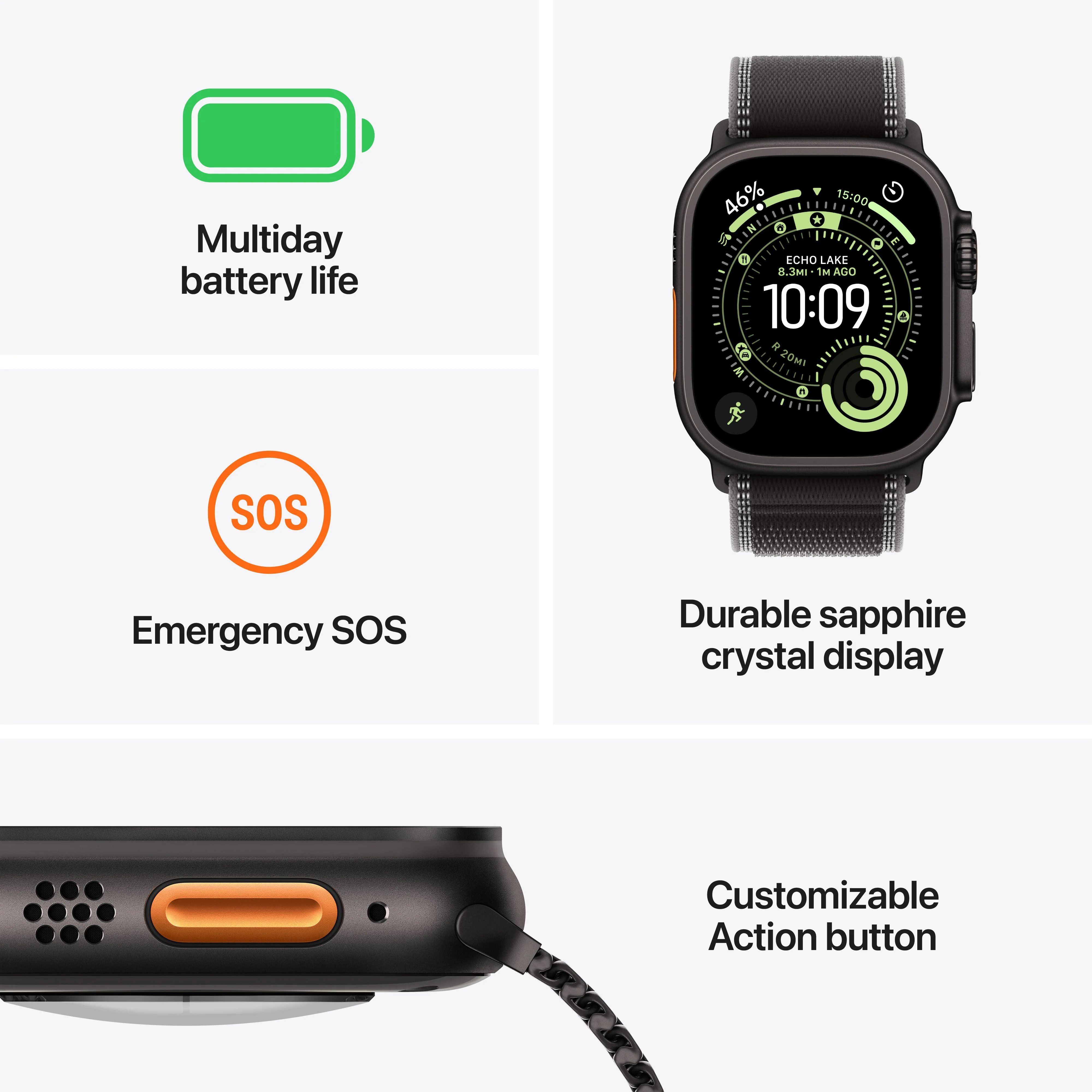 Apple Watch Ultra 3 GPS + Cellular, Caixa em titânio preto de 49 mm com Loop Trail preto/carvão ‑ S/M - Image 3
