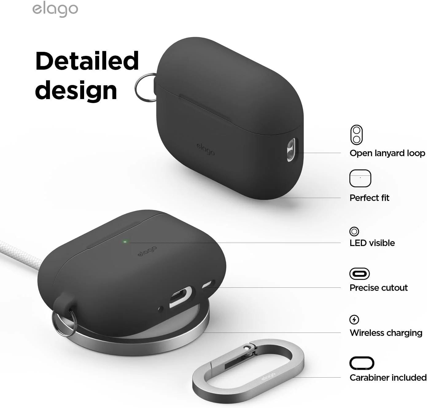Capa para AirPod Pro 3 com mosquetão da Elago - Preto - Image 4