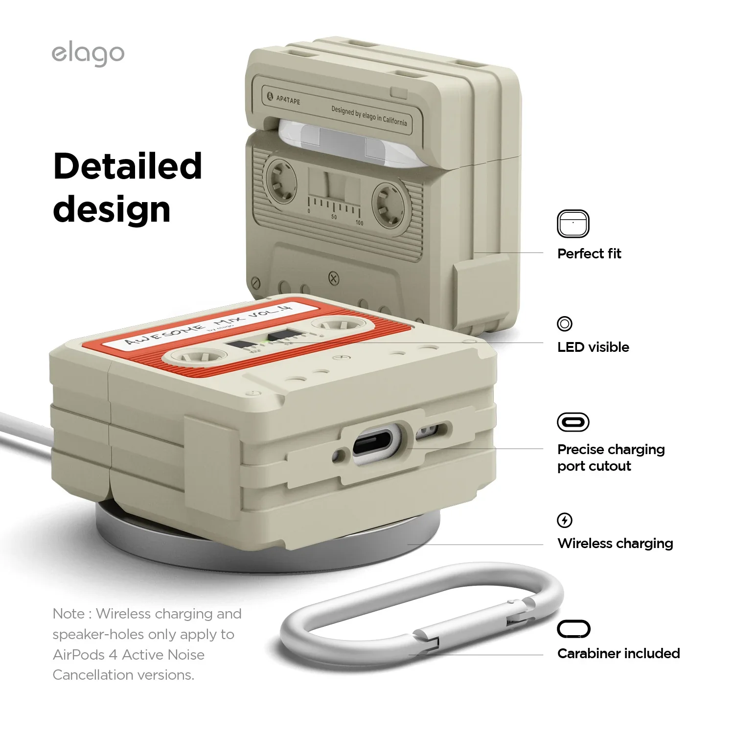 Capa para AirPods 4 retro com mosquetão - Cassete - Image 2