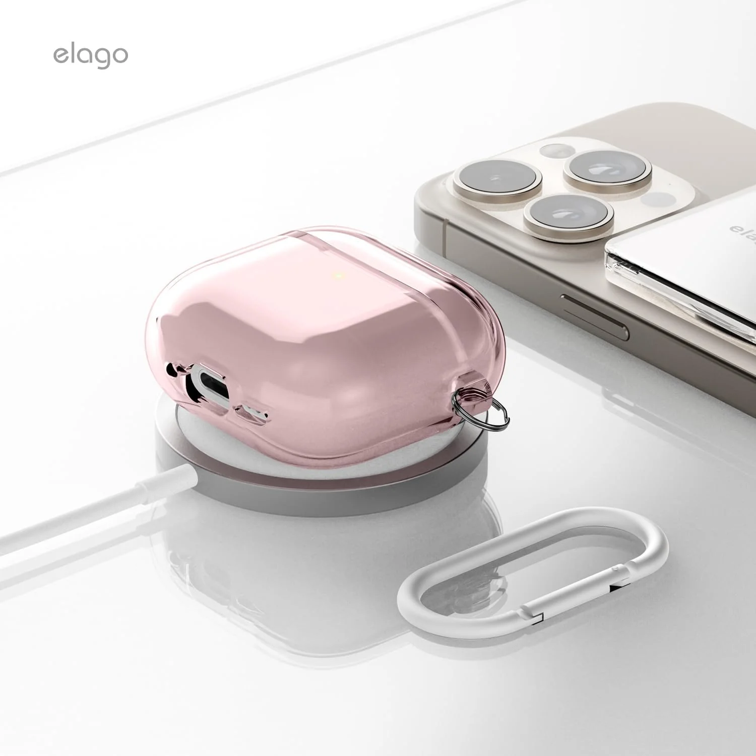 Capa para AirPods 4 TPU com mosquetão - Lovely Pink - Image 2