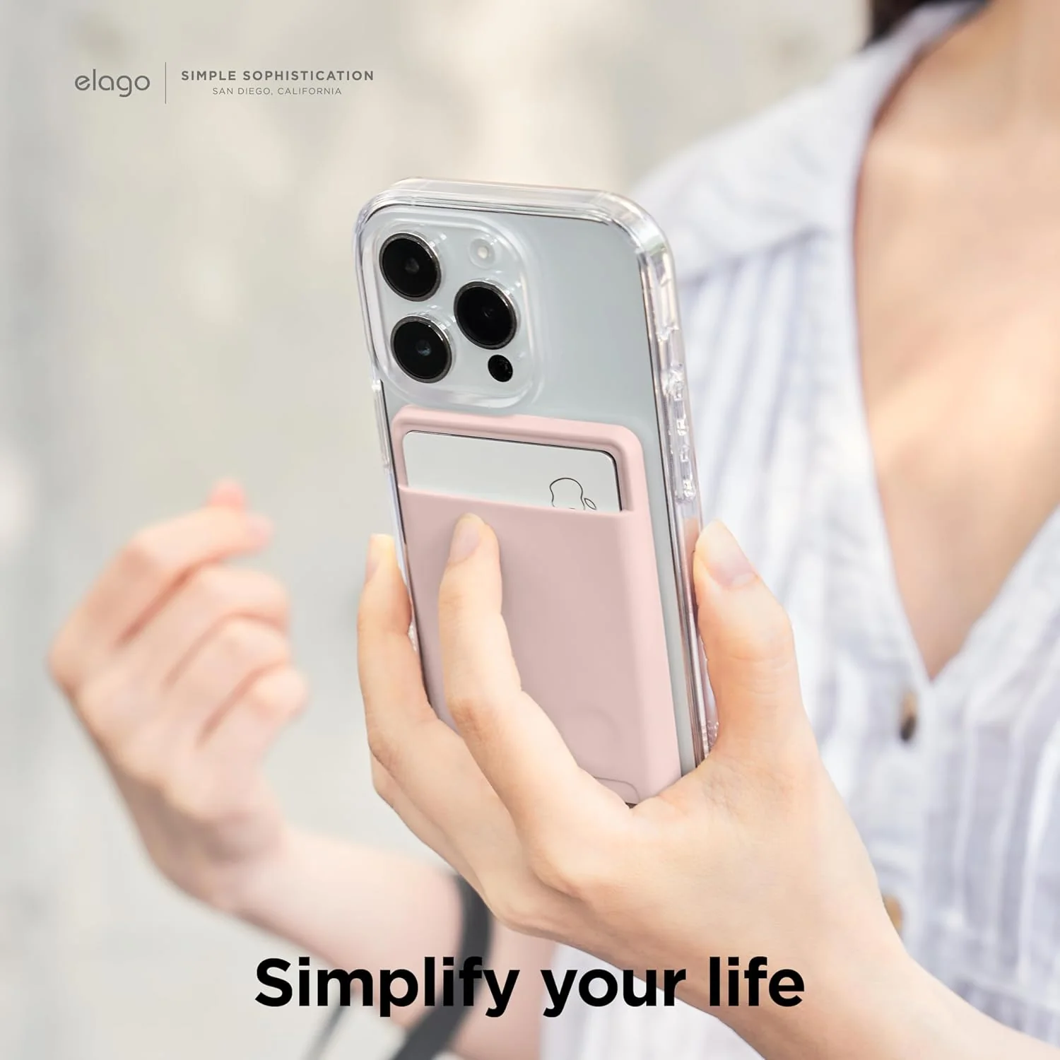 Porta-cartões em silicone para iPhone - Rosa areia