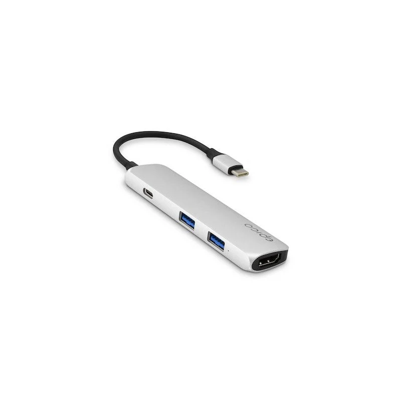 Hub Multimédia 4K HDMI, 2 USB 3.0 e USB-C - Prateado