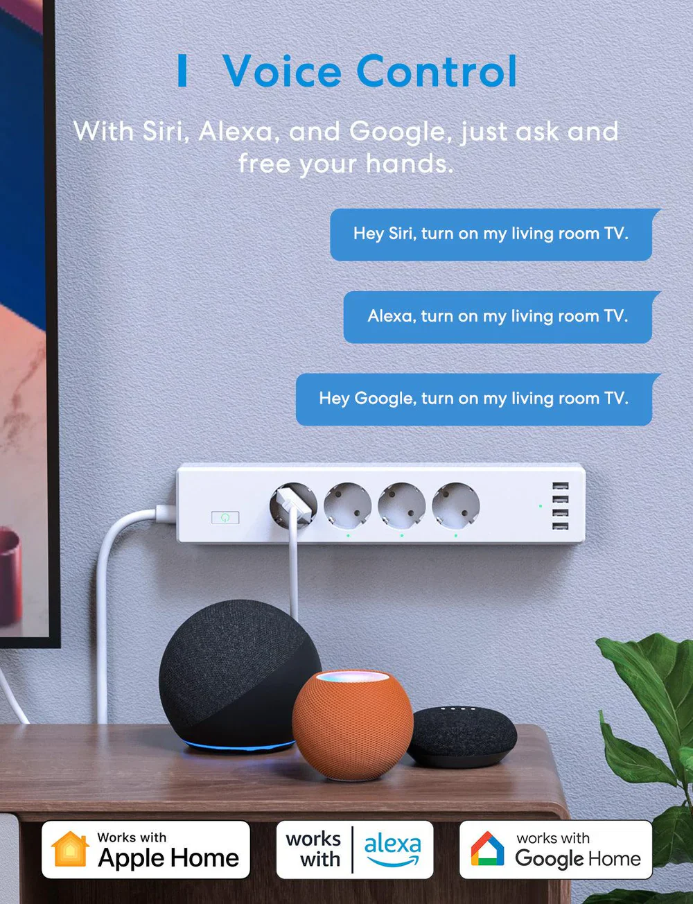Tomada 4AC Wi-Fi + 4 USB HomeKit Merosse - Image 3