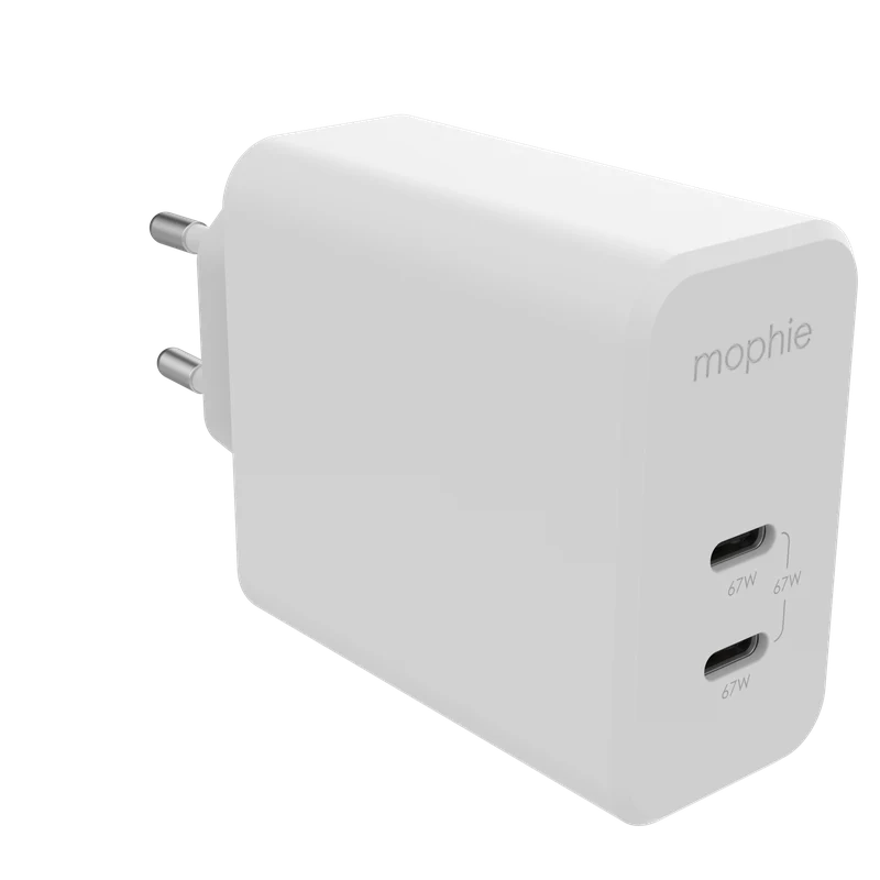 Adaptador de parede USB-C 67W 2-port GaN EU da Mophie - Branco